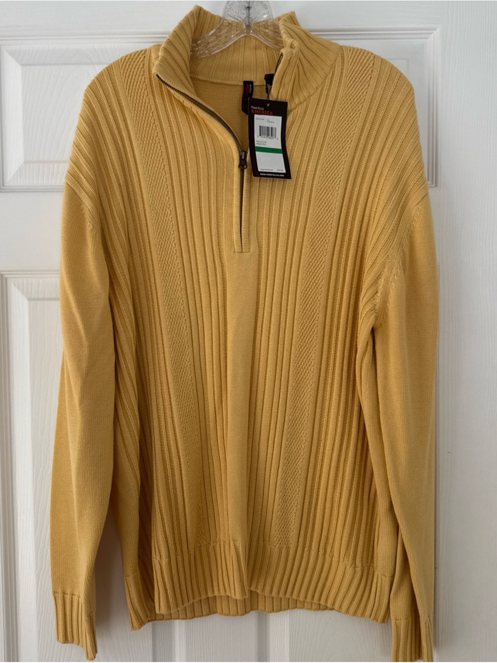 Men's Perry Ellis America Yellow Quarter  Zip Ribbed Sweater Size Large NWT